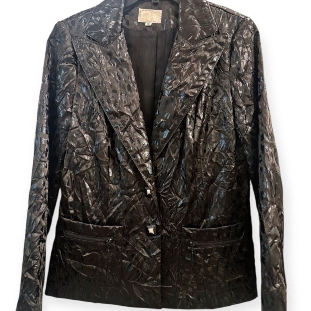 Vintage Alberto Makali Textured Black Crinkle Blazer Size 10